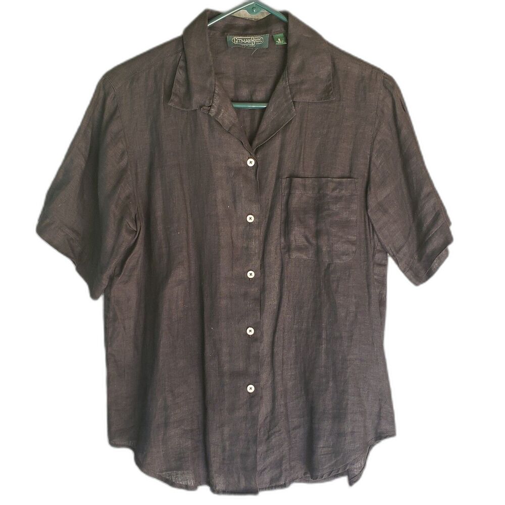Black Linen Button Shirt Women's Size 8 Gitman Bros Vintage USA Made